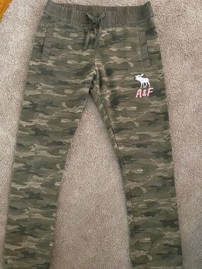 Abercrombie & Fitch Olive Camo Kids Joggers with Pink Logo
